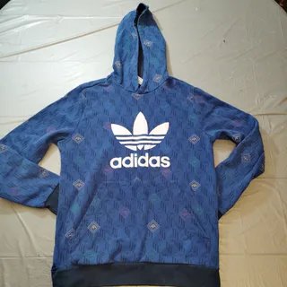 Photo of Adidas Originals Trefoil All Over Print Hoodie Youth XL Blue Geometric Pattern