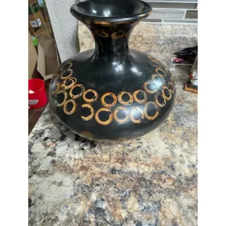Photo of Vintage Black Ceramic Vase Abstract Gold Ring Design Mid Century Modern Studio 8