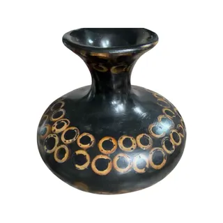 Photo of Vintage Black Ceramic Vase Abstract Gold Ring Design Mid Century Modern Studio 8