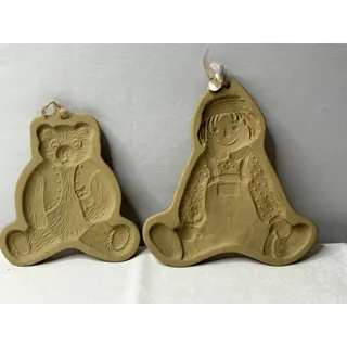 Photo of 2 Vintage 80'S Brown Bag Art Stoneware Cookie Mold Retro