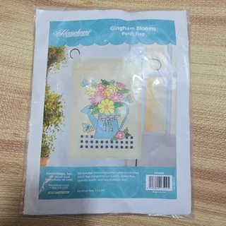 Photo of Herrschners Gingham Blooms Porch Flag Stamped Cross-Stitch Kit