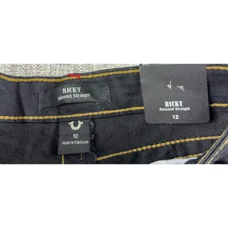 Photo of True Religion Boys Ricky Denim Shorts Size 12 Black Red Big T Flap Pocket NWT