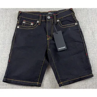 Photo of True Religion Boys Ricky Denim Shorts Size 12 Black Red Big T Flap Pocket NWT