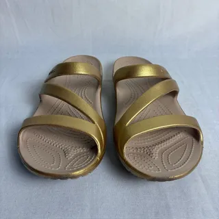 Photo of Crocs Kadee II Metallic Gold Z Strap Slide Sandals Comfort Womens Size 8