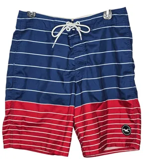 Photo of Men's Hollister Blue Red White Stripe Swim Shorts Trunks Size 30