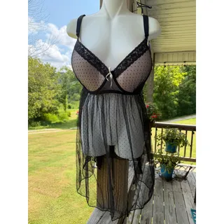 Photo of Dreamgirl NWT Black Sheer Babydoll Mesh & Lace Plus Size Chemise 3X Boudoir  
