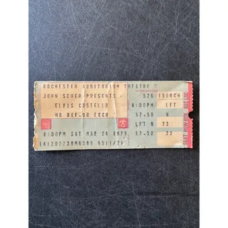 Photo of Vintage Elvis Costello Concert Ticket - Rochester Auditorium Theatre 03/24/1979