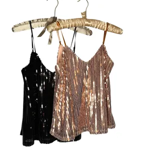 Photo of Lot Two 2Bella Tops Women Sm Camisole Sequin Champagne Black Glam Sparkle Party