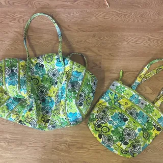 Photo of Vera Bradley Vibrant Green and Blue Tote Set