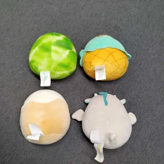 Photo of Squishmallows Lot of 4 Plush Toys Cow Ice Cream Cinnamon Roll Fruit