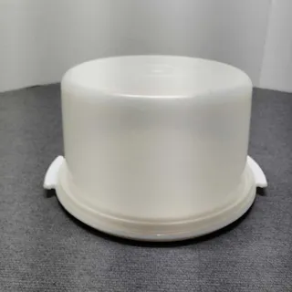 Photo of Vintage Tupperware White Round Cake Holder Carrier Storage Container Lid 12" 719