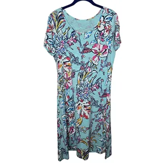 Photo of Escape by Habitat Blue Floral Short Sleeve Dress Size Small