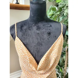 Photo of Womens Beige & Brown Polyester V-Neck Sleeveless Casual Knee Length Dress Size M