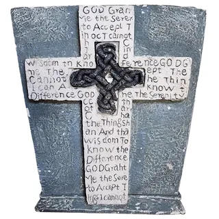 Photo of Serenity Prayer Cross Sphere Planter– Sage Green - Heavy Plaster/Concrete Decor
