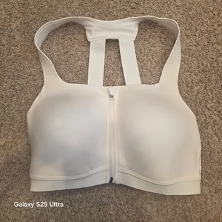 Photo of All in Motion white, full coverage, zip up sports bra, sz 38C