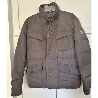 Photo of Moncler Men's Size 2(Med)Gray Down Puffer Jacket Stand Collar Zip/Button Pockets
