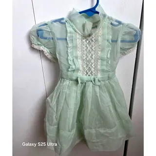 Photo of Vintage Nanette 1960 Mint Green, lace and ruffles, sheer Dress sz 6-9mo