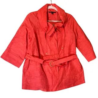 Photo of Lafayette 148 New York Linen Blend Belted Jacket Coral Red Size 2 quiet luxury