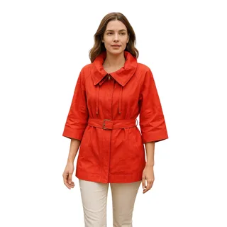 Photo of Lafayette 148 New York Linen Blend Belted Jacket Coral Red Size 2 quiet luxury