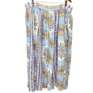 Photo of Vintage Boho 100% Cotton Crinkle Maxi Skirt Blue Green Drawstring Waist medium