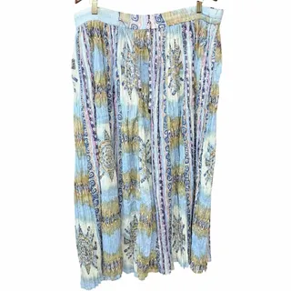 Photo of Vintage Boho 100% Cotton Crinkle Maxi Skirt Blue Green Drawstring Waist medium