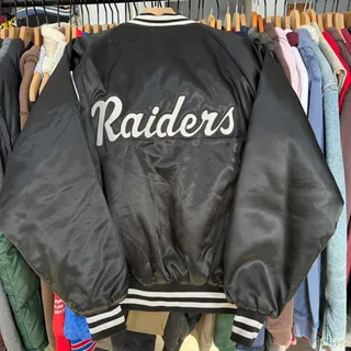 Photo of Vintage 90s Raiders Chalk Line Satin Style Jacket With Front and Back Logos