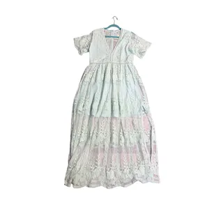 Photo of mint green lace whimsical fairy dress embroidered floral cottagecore size XL 