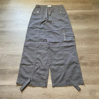 Photo of Pacsun Wide Leg Baggy Cargo Pants Women's 26 Grey Low Rise Adjustable Hem NWOT