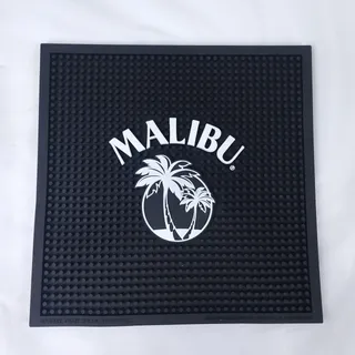 Photo of Malibu Coconut Rum Bar Service Mat Black White Logo Palm Trees 14x14 Rubber
