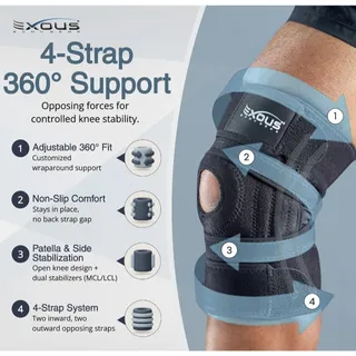 Photo of EXOUS EX-701 Knee Brace Stabilizing 4-Strap Adjustable Support Black One Size