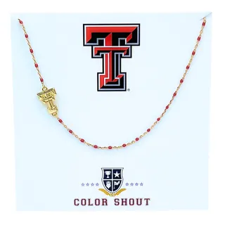 Photo of Texas Tech Red Raiders Logo Enamel Bead Necklace – 18K Gold Plated