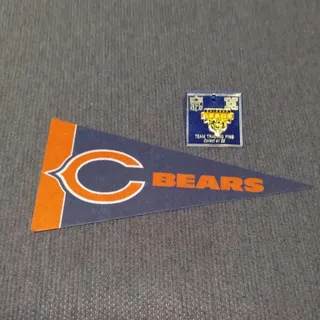 Photo of Chicago Bears NFL Pennant & Team Trading Pin Set Blue Orange Collectible