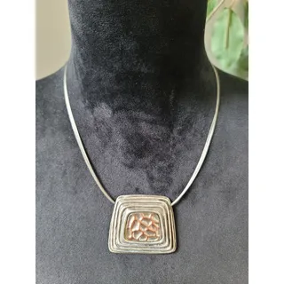 Photo of Chico's Women's Square Pendant Necklace Textured Modern Design Lobster Claw Lock