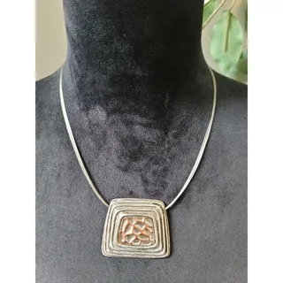 Photo of Chico's Women's Square Pendant Necklace Textured Modern Design Lobster Claw Lock
