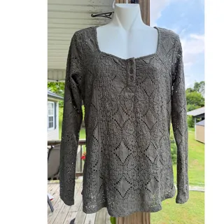 Photo of Boho Cottagecore Maurices Olive Green Lace Knit Top S Western Romantic Feminine 