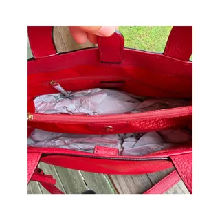 Photo of NWT Kate Spade New York Grey Street Cate Dynasty Red Pebbled Leather Satchel 