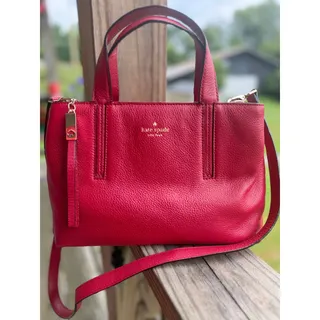Photo of NWT Kate Spade New York Grey Street Cate Dynasty Red Pebbled Leather Satchel 