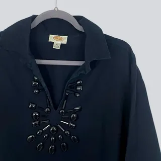 Photo of Talbots Navy Blue Jeweled Collared Blouse