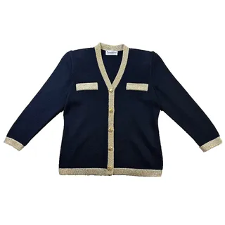 Photo of Gondine Boutique Vintage Black Gold Knit Cardigan Sweater Shoulder Pads
