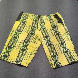 Photo of Yellow African Print Drawstring Board Shorts Size Large