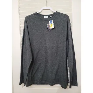 Photo of ROWM Cozy Tee long-sleeve crewneck shirt heather charcoal gray color Large NWT