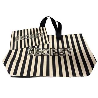 Photo of NWT Victoria’s Secret Canvas Stripe Black Cream Tote Bag & Wristlet Set