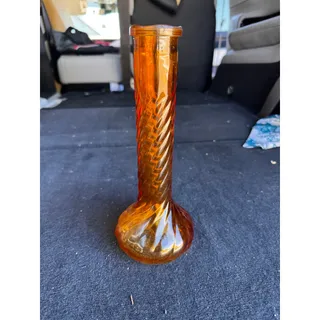 Photo of Federal Glass Company amber swirl bud vase wide base twisted neck design vintage