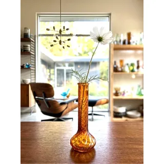 Photo of Federal Glass Company amber swirl bud vase wide base twisted neck design vintage
