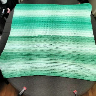 Photo of Handmade Crocheted Baby Blanket in Ombre Green Pattern 40" x 39"