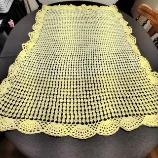 Photo of Handmade Crochet Baby Blanket Chekered Pattern WIth Scalloped Border