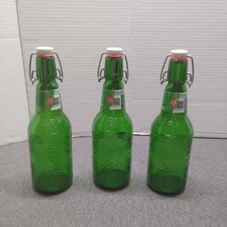 Photo of Grolsch Swing Top Beer Bottles Set 3 Green Glass Reusable Brewing