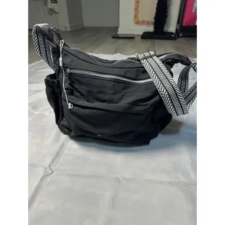 Photo of CLUCI Black Multi Pocket Crossbody Bag Wide Woven Strap Travel Shoulder Purse