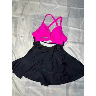 Photo of B2Prity Women’s XL Black Hot Pink One Piece Swimdress Skirted Swimsuit Cutout