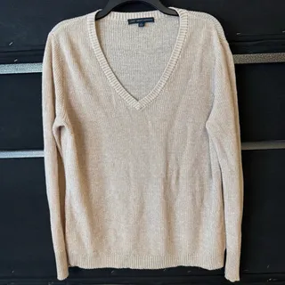 Photo of Brooks Brothers 346 Beige Linen Cotton V-Neck Long Sleeve Sweater L